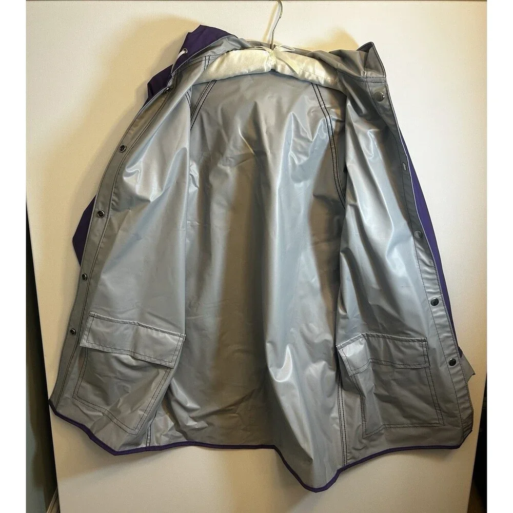 The Slicker Purple Reversible Hooded Raincoat Waterproof Vinyl Womens M Coat EUC - Picture 9 of 13